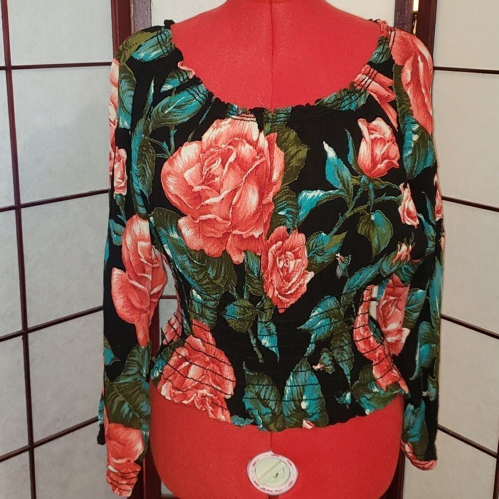 Carole Little Floral Rayon Long Sleeve Top